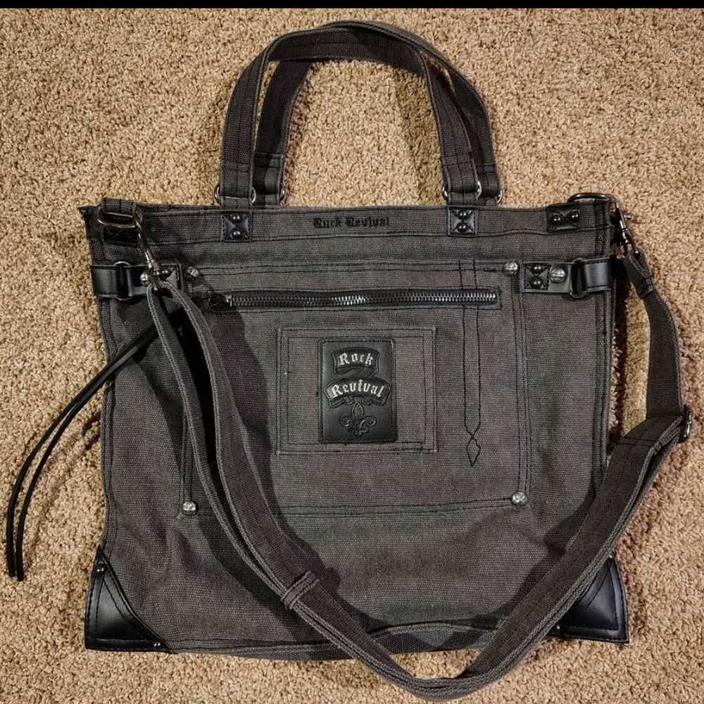 Rock Revival Unisex Gray Canvas Messenger Bag Purse Pocketbook